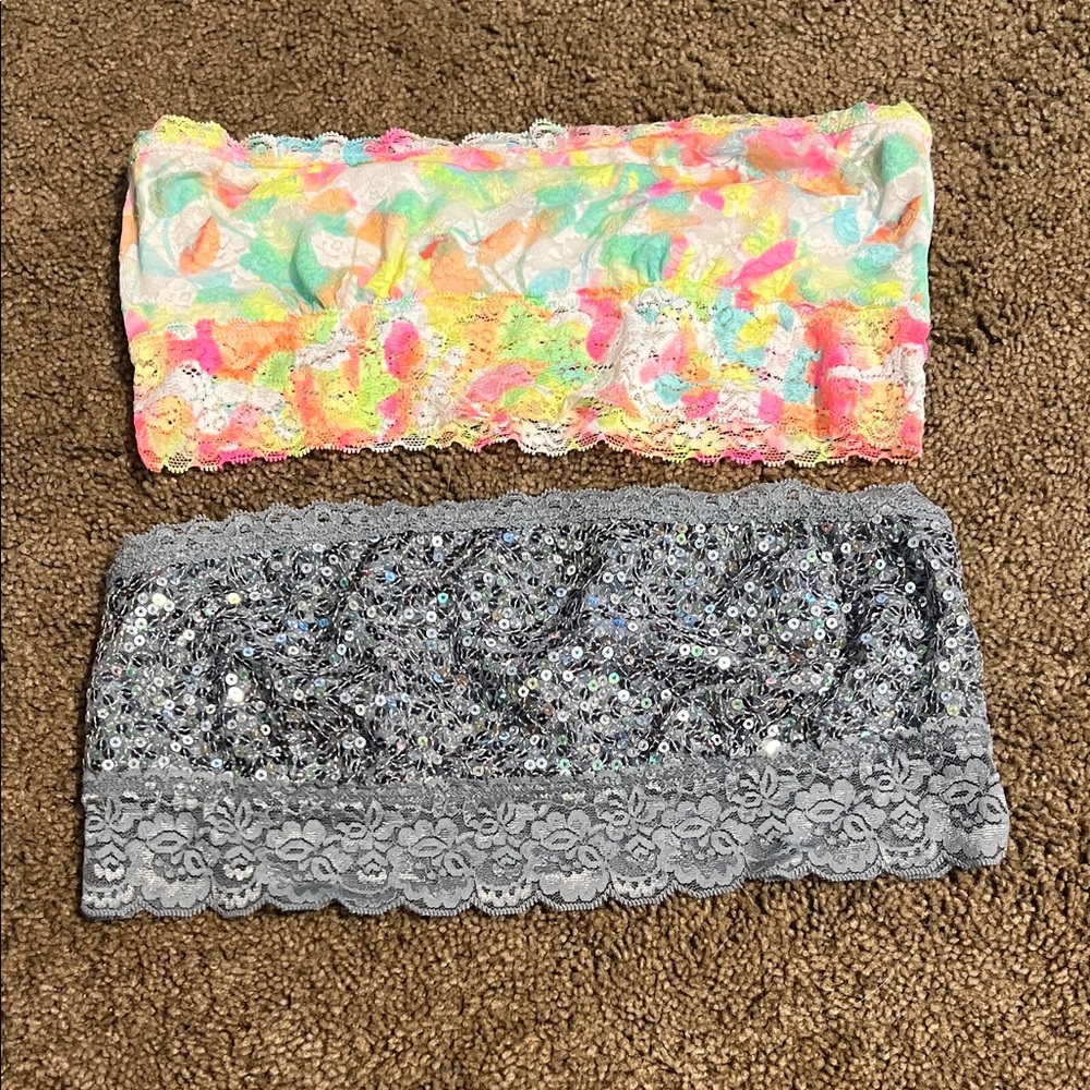 PINK Victoria's Secret Multicolor and Gray Bling Lace Bandeau Set